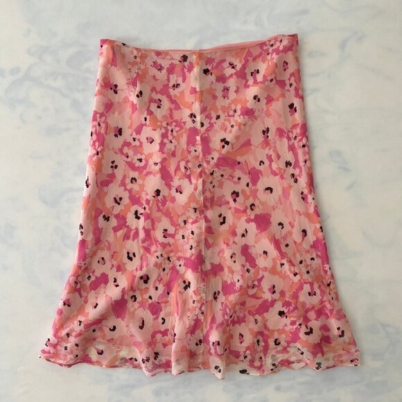 Sigrid Olsen 100% Silk Pink Floral Midi Skirt - Picture 1 of 7